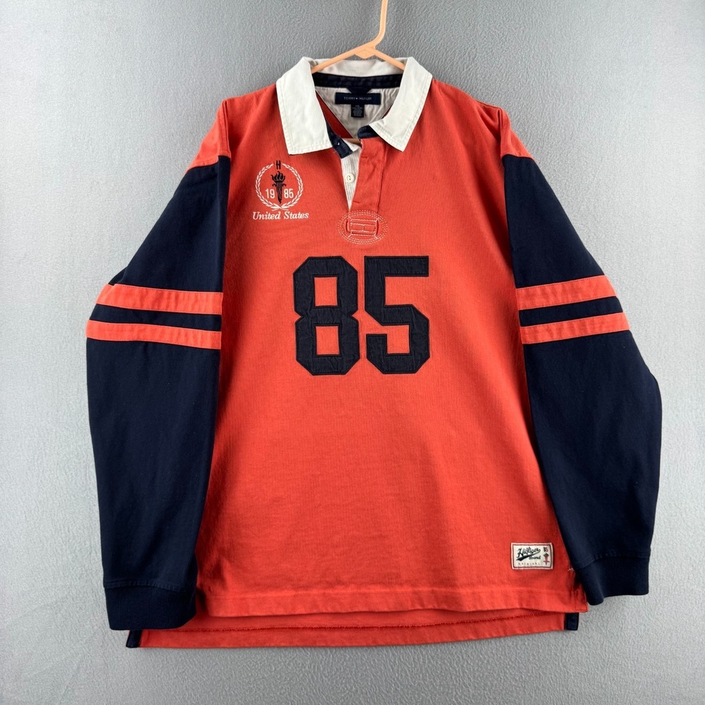Vintage Tommy Hilfiger Rugby Shirt Mens 2XL  Cotton Long Sleeve Y2K